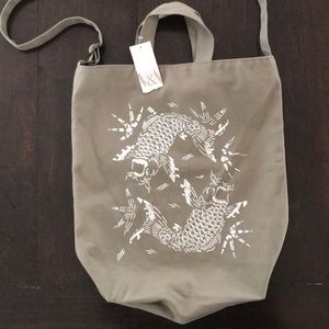 Japanese Koi Carp Tote Bag - Gray Canvas